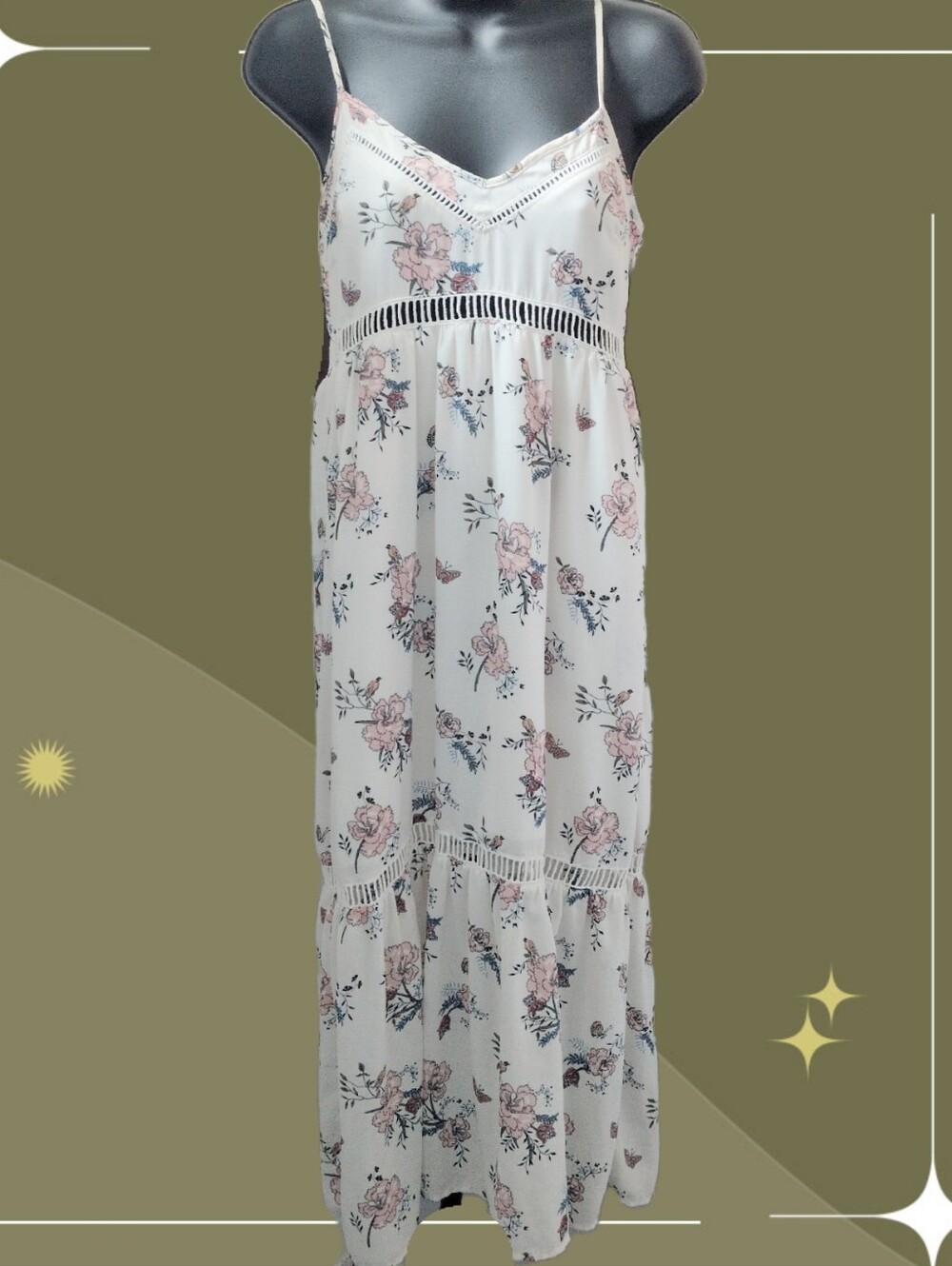 ✨ Abercrombie And Fitch Creme Bird And Butterfly Floral Maxi Dress Size XSP